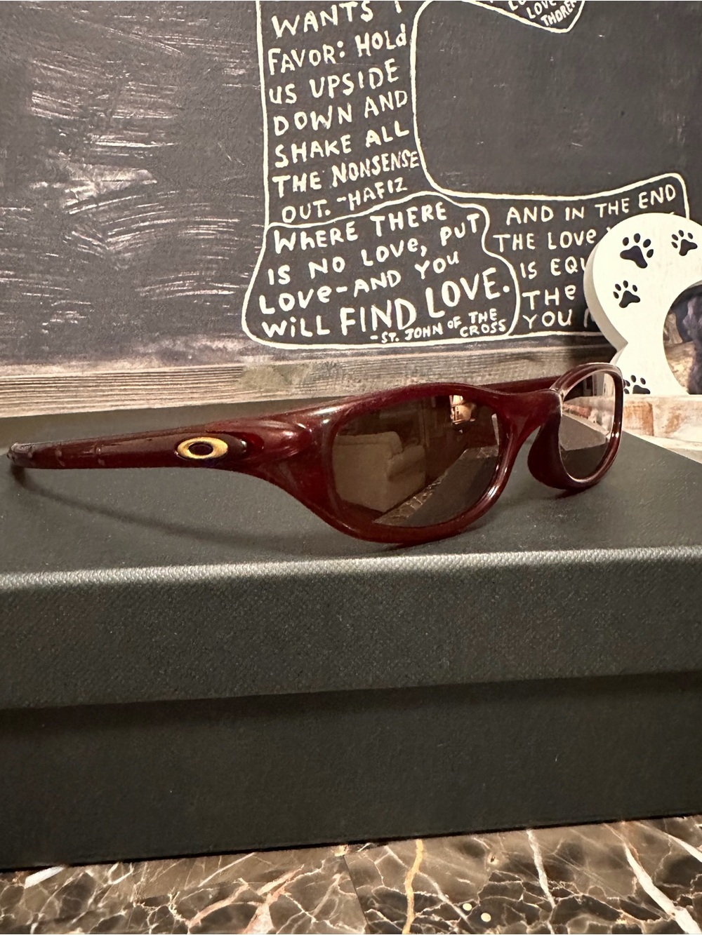 Oakley FOUR Glossy Burgundy Wrap Sunglasses with Brown Lenses Y2K